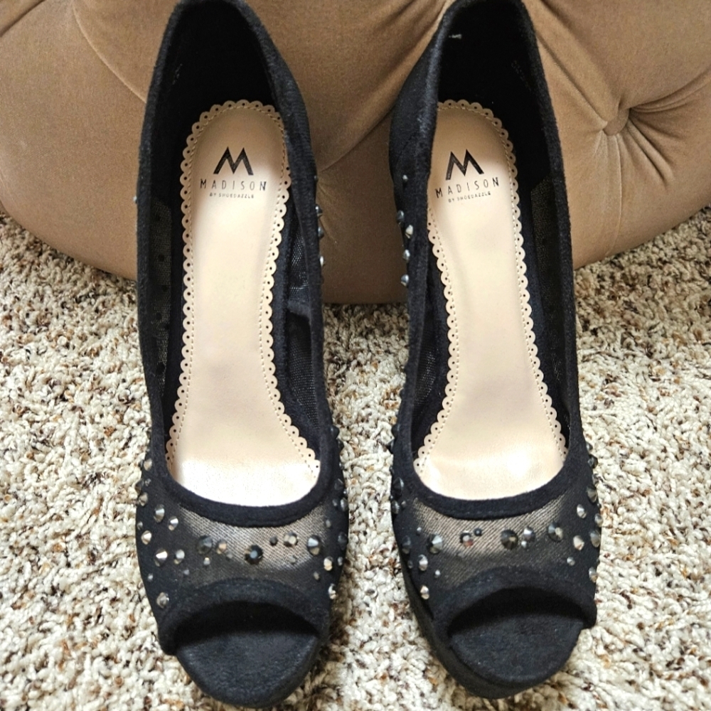Madison Embellished Black Stilettos NWOB